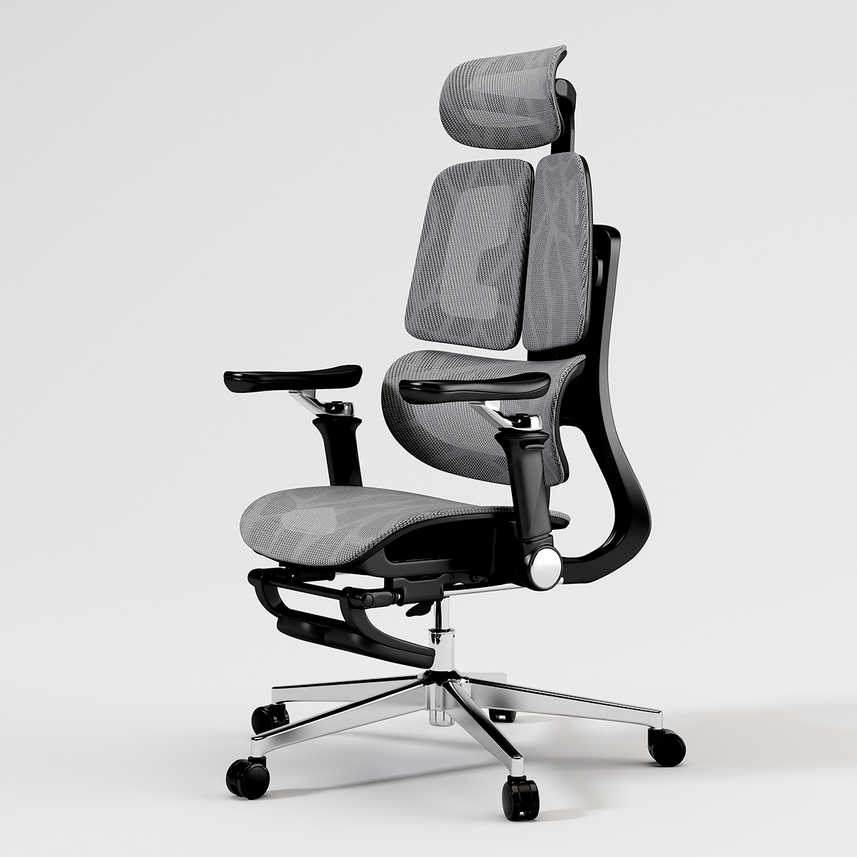 Ergonomischer Bürostuhl aus Metallgestell mit Netzbezug