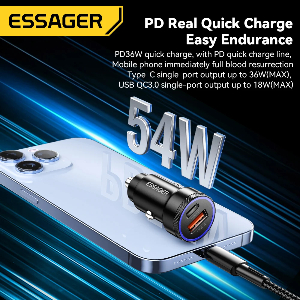 Schnelles 54-W-USB-C-Autoladegerät mit 5 A 3