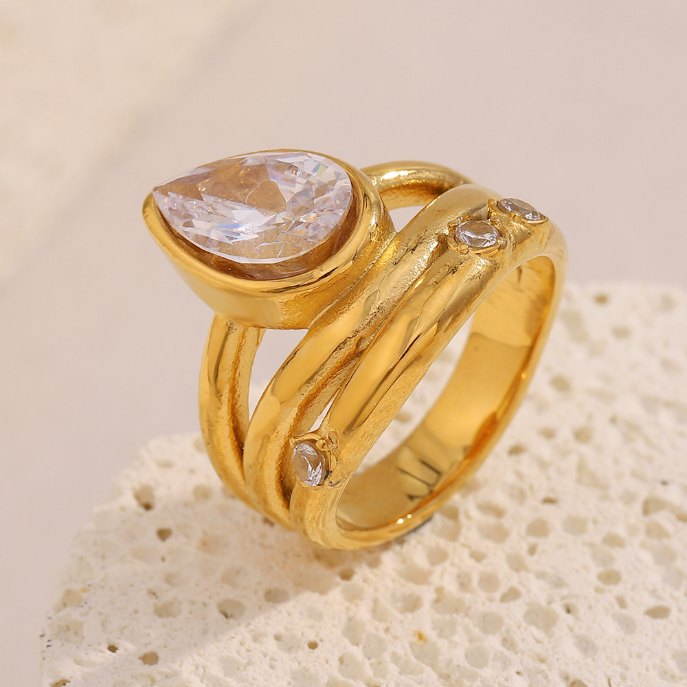 Wassertropfen-Siegelring mit Zirkonia, 18K vergoldet 3