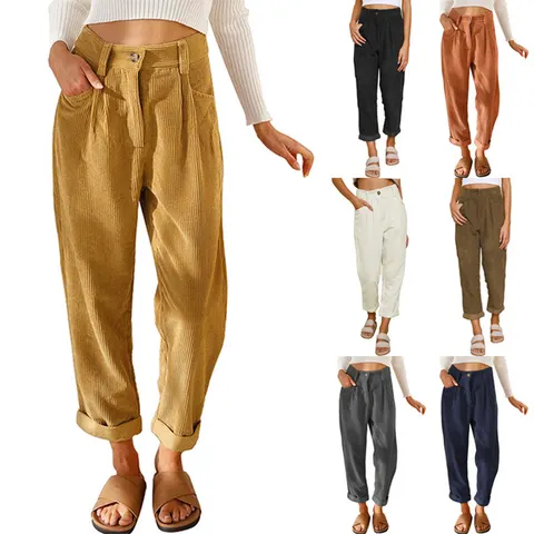 Weite Cord-Hose mit hohem Bund