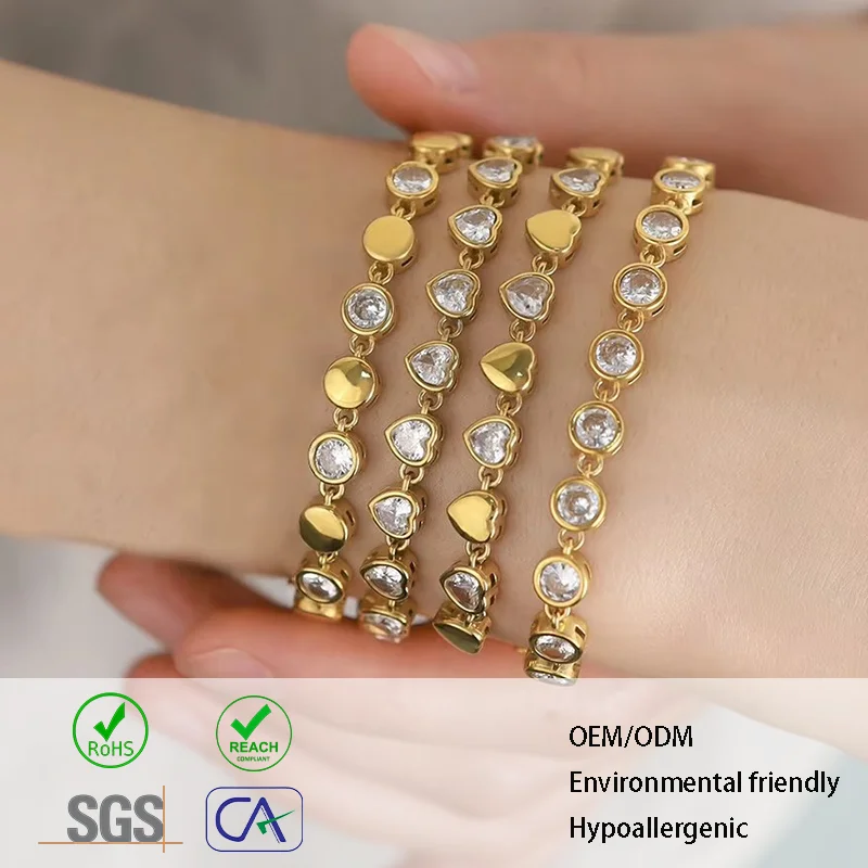 Edelstahl Tennisarmband mit Zirkonia, 18K vergoldet