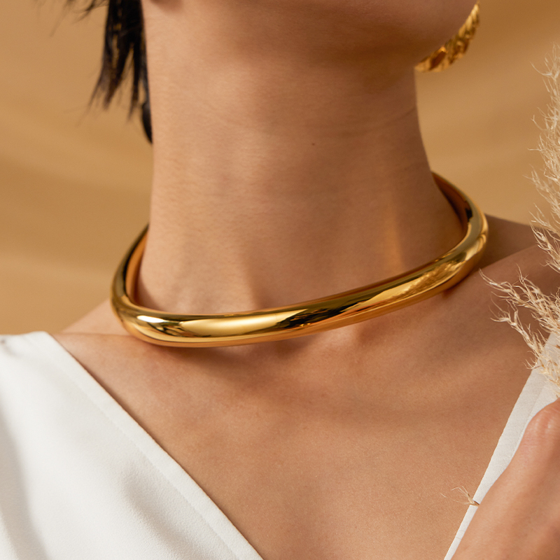 Edelstahl Choker Halskette Spiegelpoliert Statement