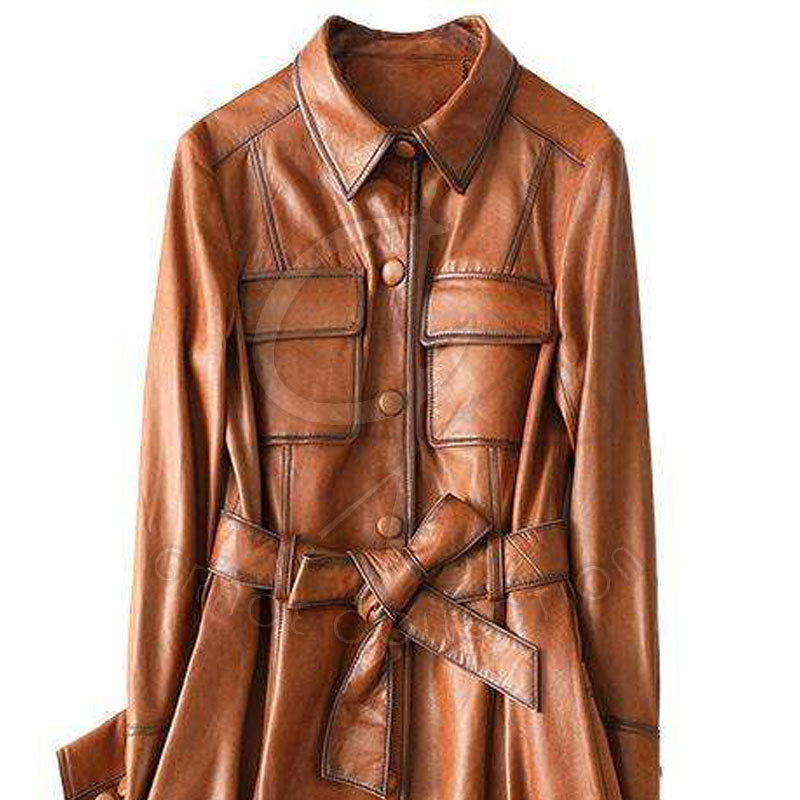 Damen Winter Trenchcoat Kunstleder Plüsch 4