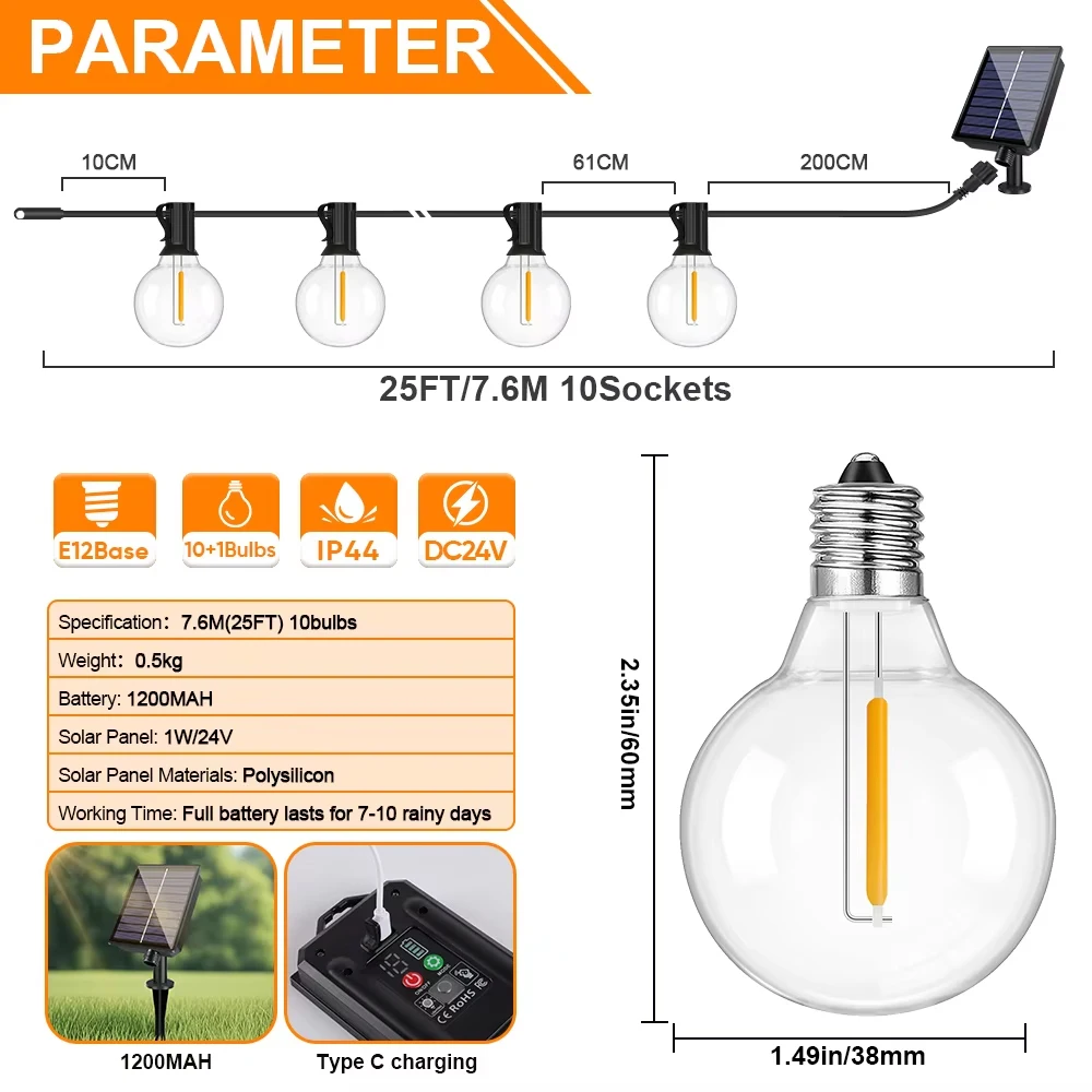 Kugelförmige Solar-Lichterkette für Garten 2
