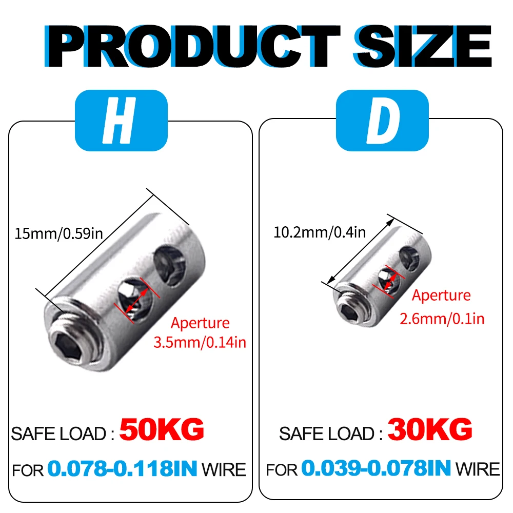 Edelstahl-Drahtseilklemmen 2/3 mm verstellbar 3
