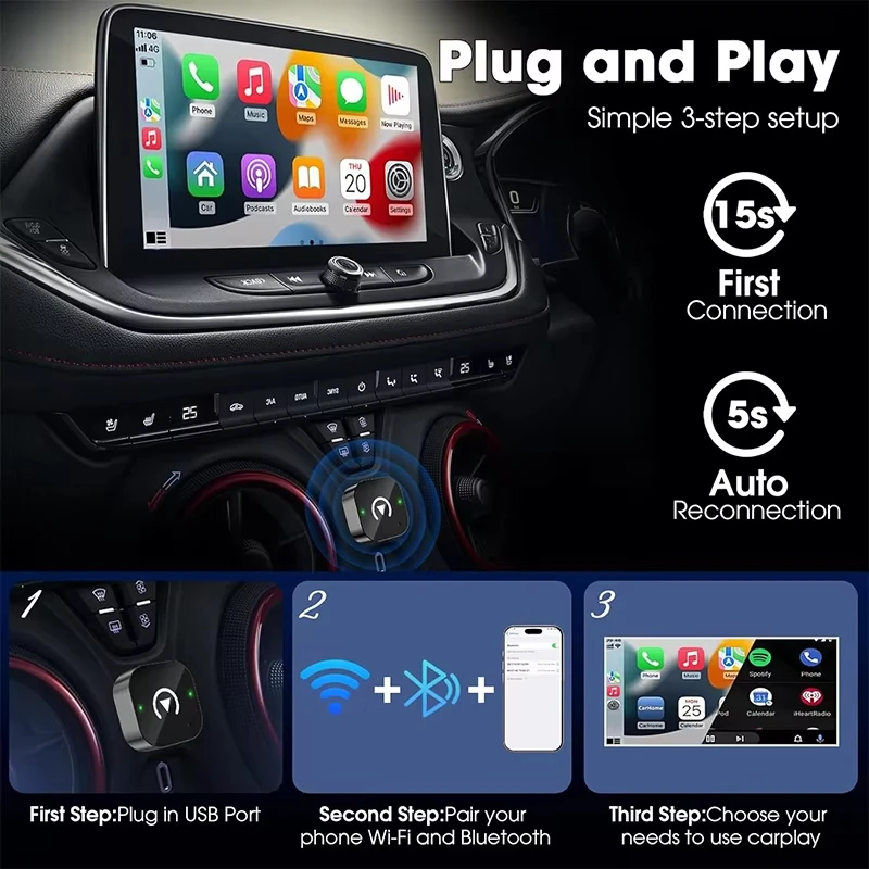 Kabelloser 2-in-1 CarPlay-Adapter mit USB-C 3