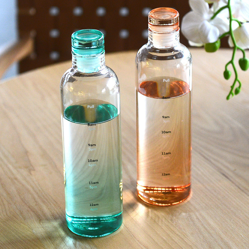 Transparente Borosilikatglas Trinkflasche 500ml mit Zeitmarkierung 4