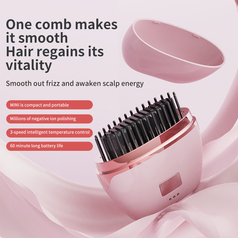 Akku-Glätteisen-Bürste mit Keratin