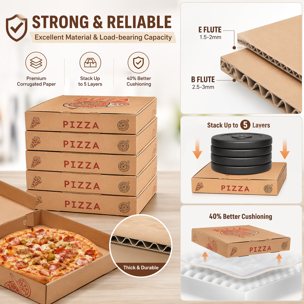 Schwarze Wellpappe-Pizzakartons, 6–18 Zoll 3