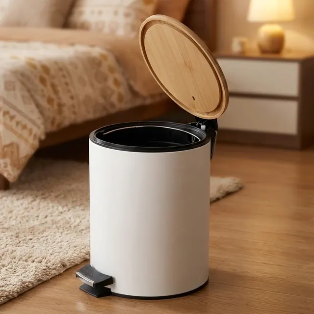 Bambus-Mülleimer mit Fußpedal und Softclose 3