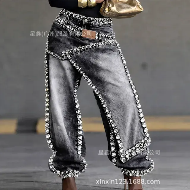 Damen-Weite-Hose mit Strass 2