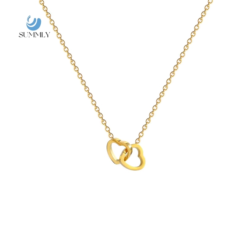Minimalistische Doppelherz-Halskette aus Edelstahl, goldfarben 2
