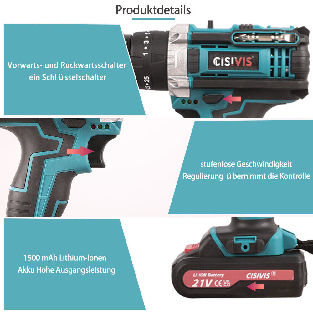 Akku-Bohrschrauber-Set 45 Nm 21V 4