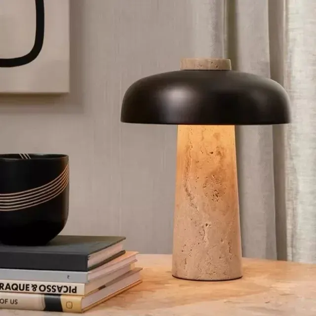 Nordische Travertin Pilz Tischlampe Gelb