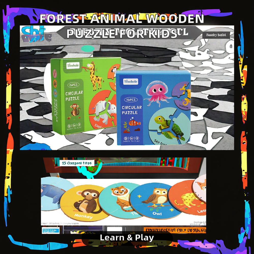 Runde Holzpuzzle mit Waldtieren unter 50 Teilen 2