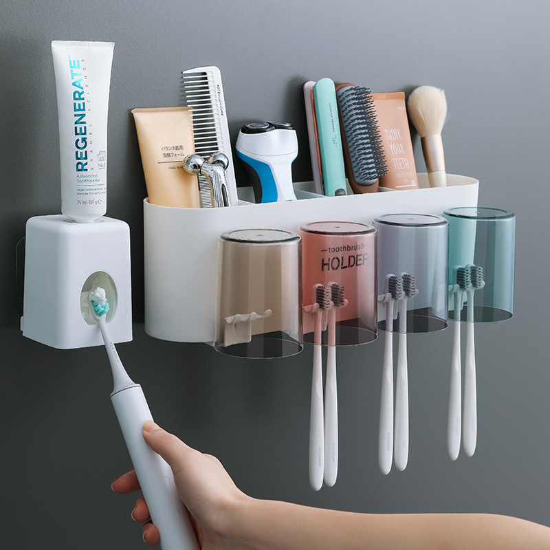 Zahnbürstenhalter-Set Bohrfrei mit Spender und Becher 2
