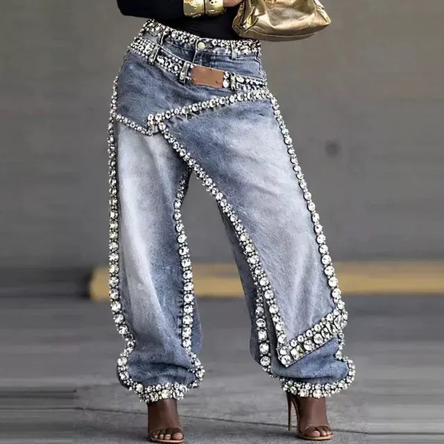 Damen-Weite-Hose mit Strass 1