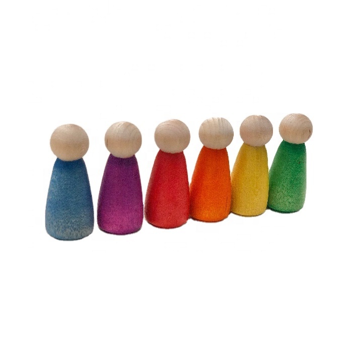Regenbogen-Holzsteckpuppen 6er Set