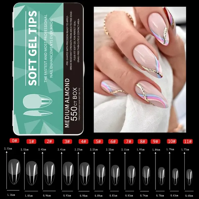 Mittelkurze Gel-Nagelspitzen Mandel-Sarg, 550 Stück 2