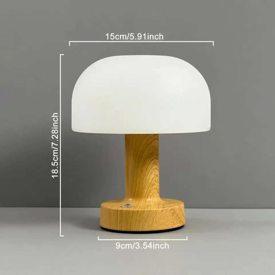 Holzfuß Pilztischlampe mit Touchsteuerung 2