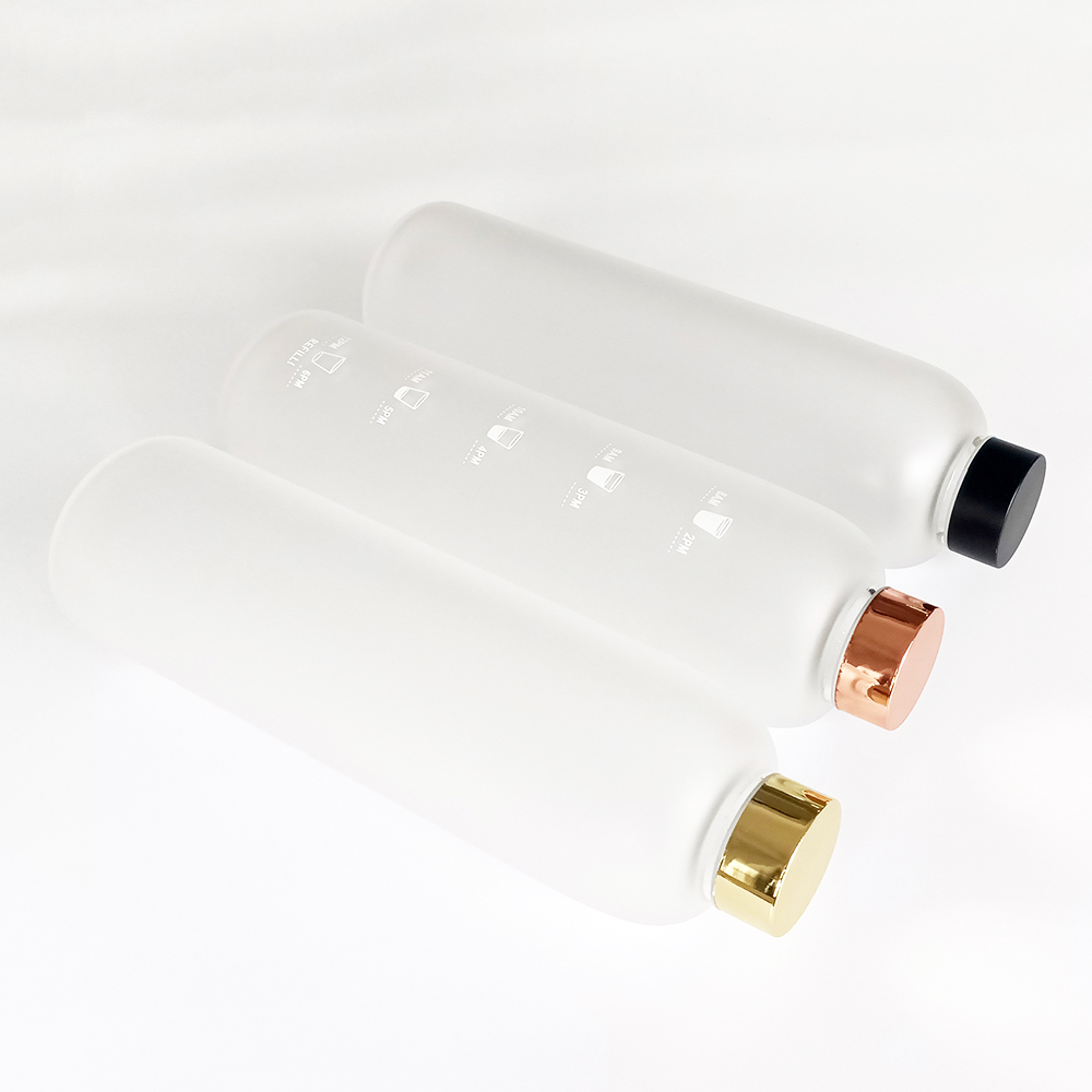 Matte Glas-Trinkflasche mit Zeitmarkierung 3