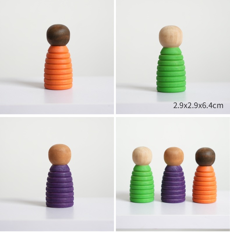 12-teiliges Holz-Steckpuppen-Set in Regenbogenfarben 3
