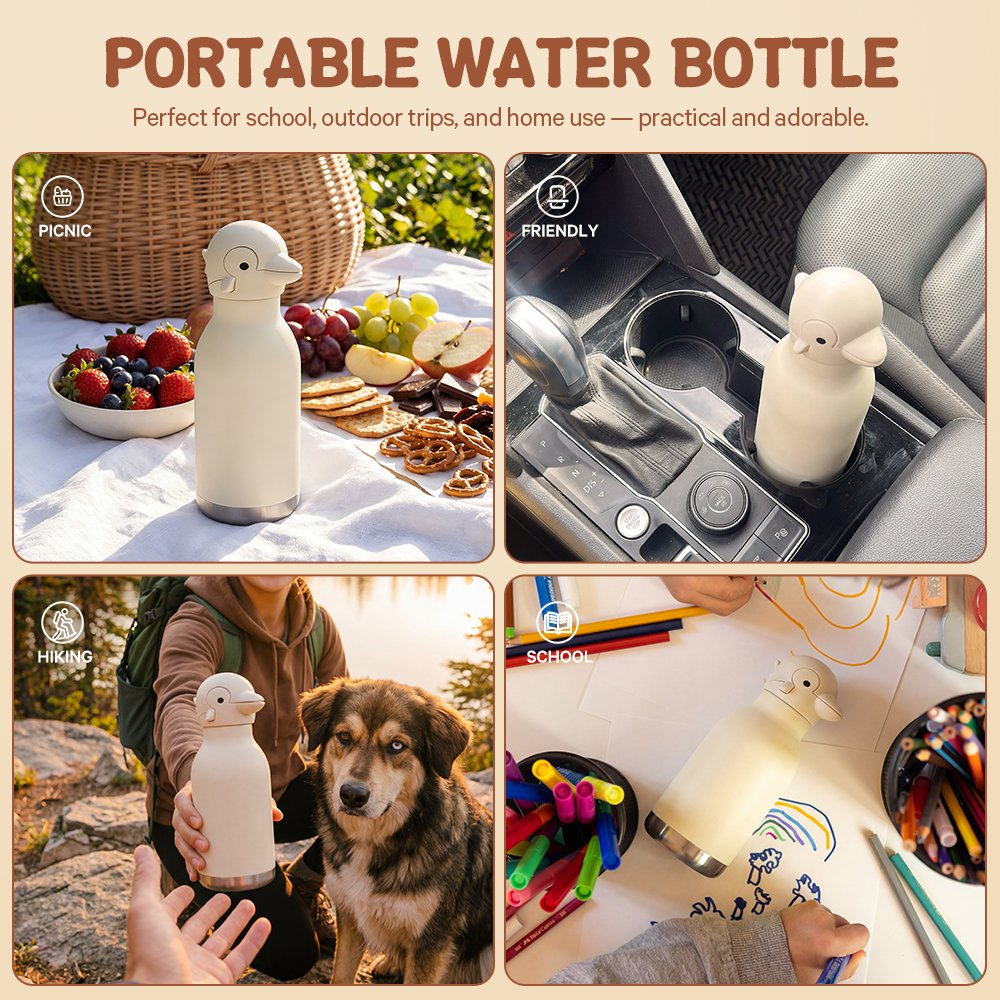 Isolierte Kinderflasche mit Tierkopf-Deckel 3