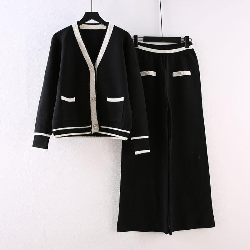 Damen-Zweiteiler mit Weitem Hosen und Strickpullover 3