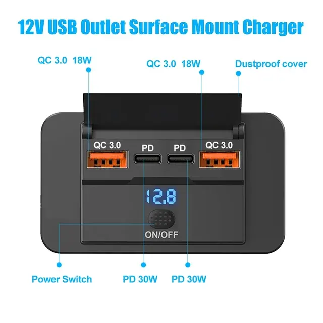 4-Port USB-C Autoladegerät 108W 12/24V 3