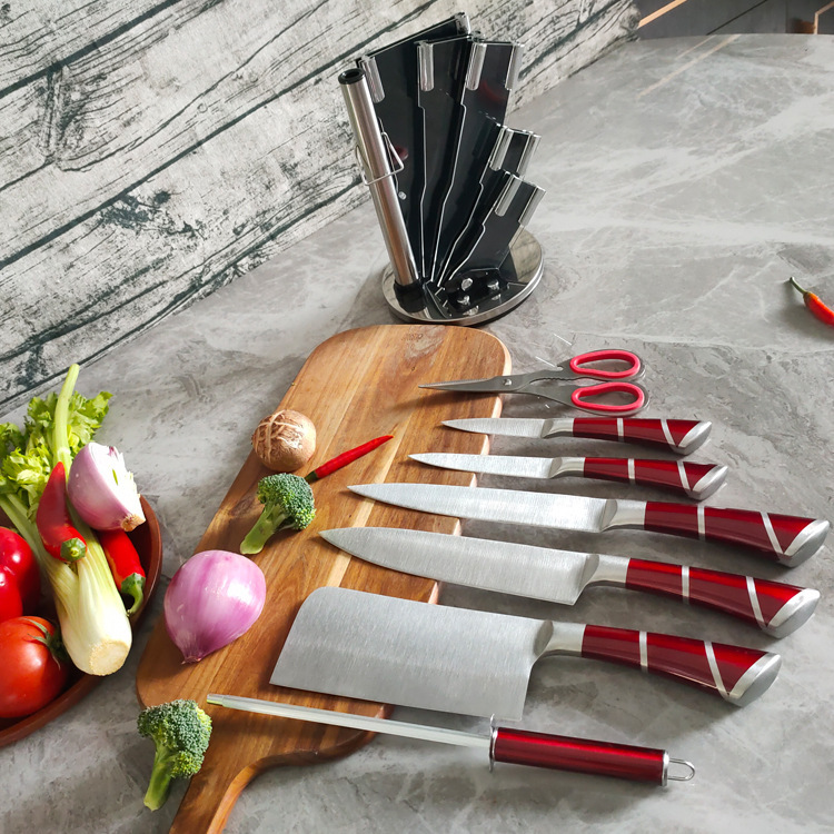 Rotes Edelstahl Küchenmesser-Set mit Block 4