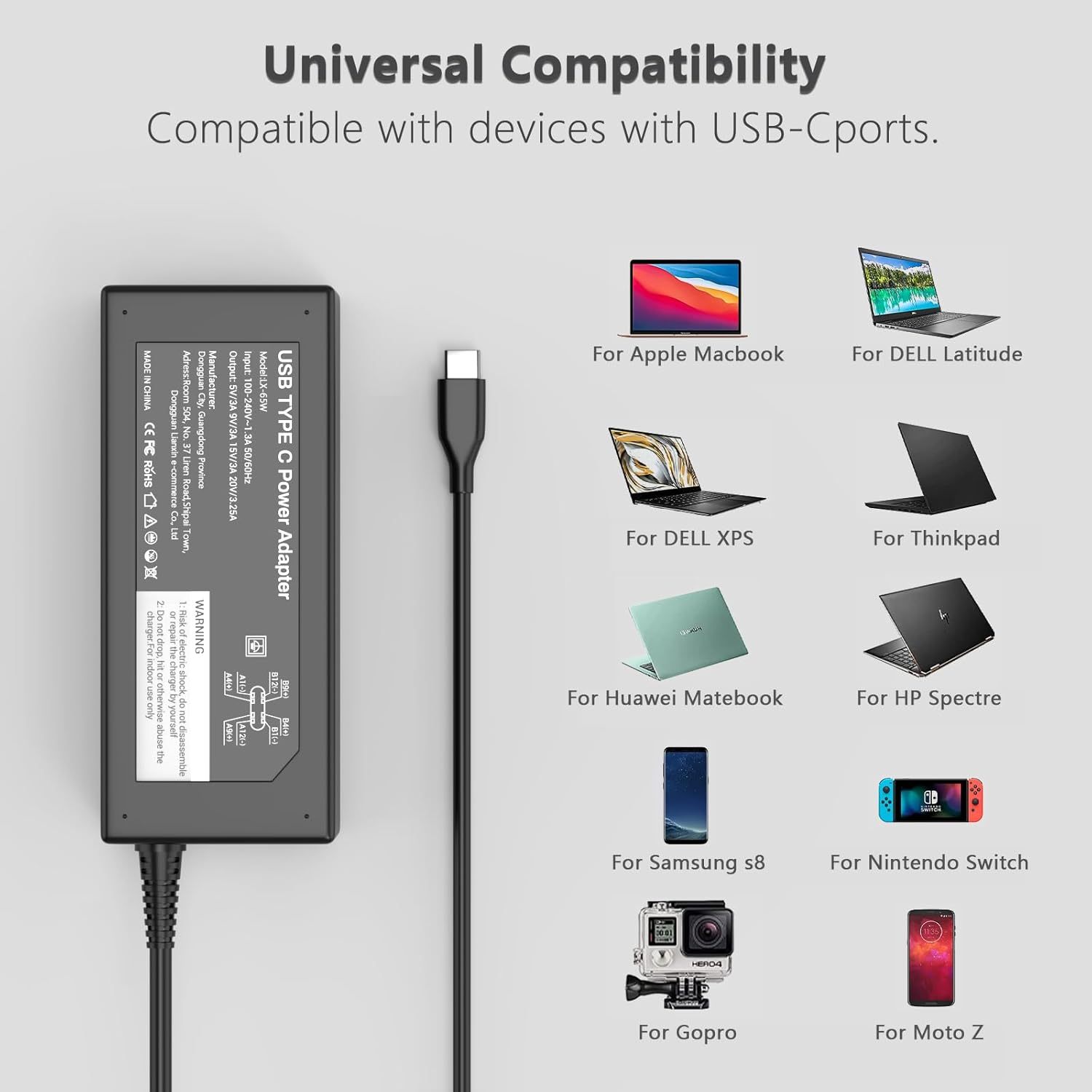 USB-C Laptop-Ladegerät 65W mit PD 3.0 2