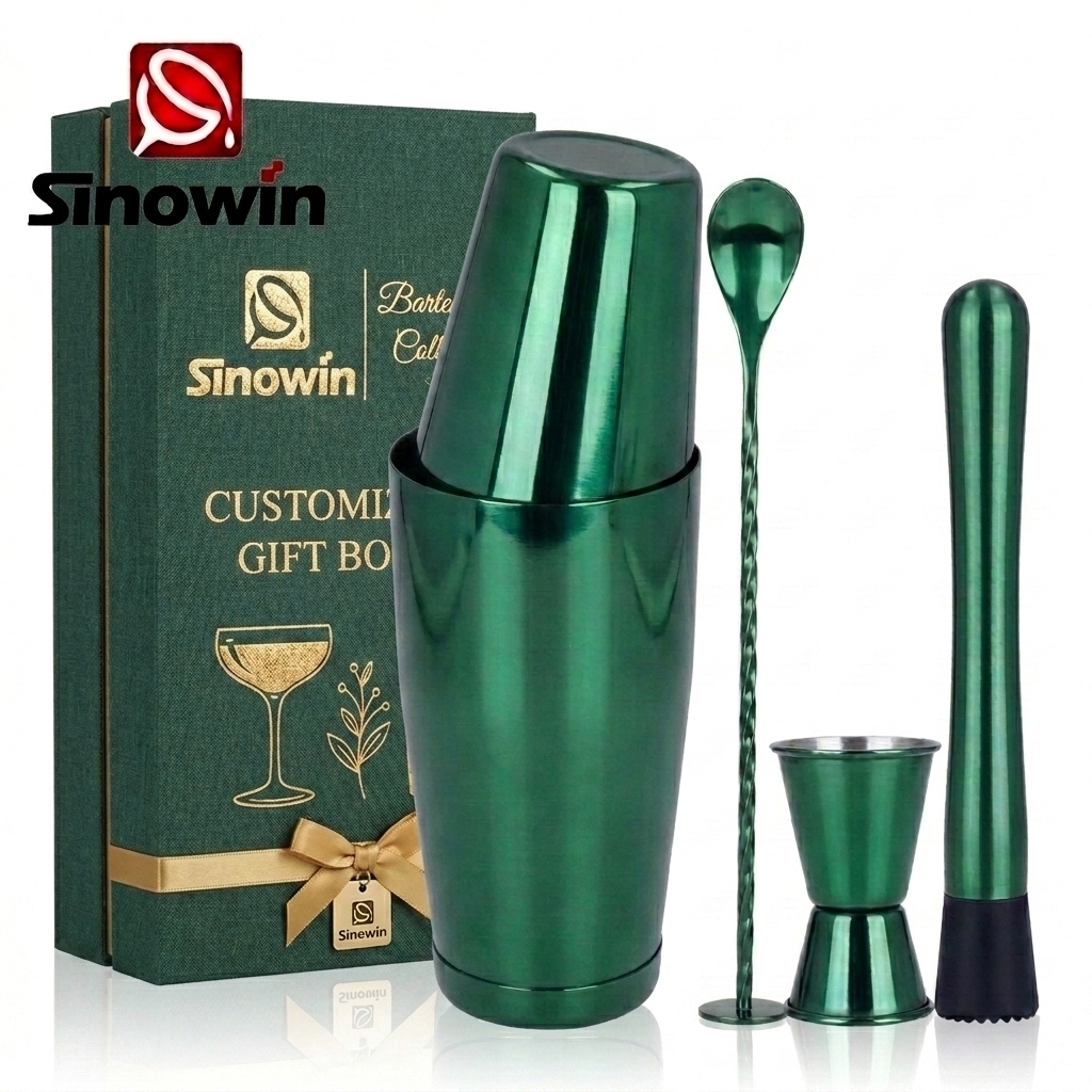Matt-grüner Edelstahl-Cocktailshaker Geschenkset
