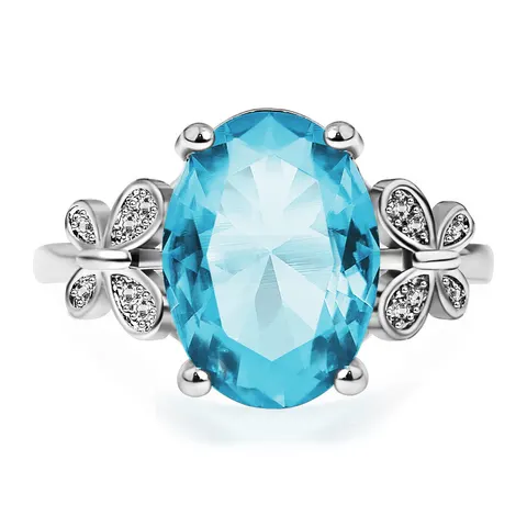 Damen Ring mit Meerblauem Zirkonia