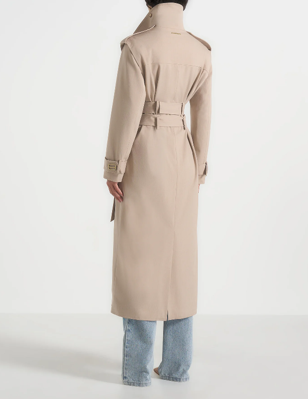 Damen Langer Trenchcoat Zweireihig mit Gürtel 2