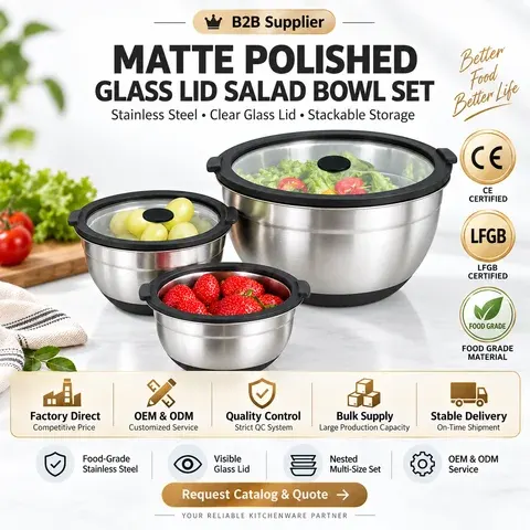 Edelstahl-Salatschüssel mit Glasdeckel