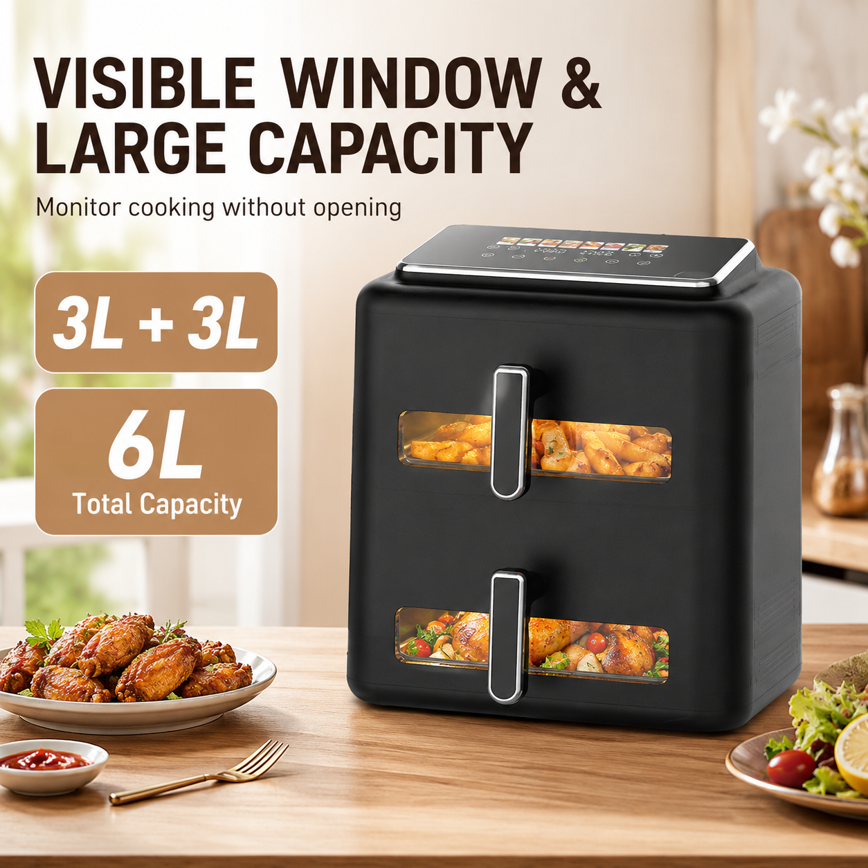 Doppelkorb-Heißluftfritteuse mit Touchscreen, 2x 3 Liter 4