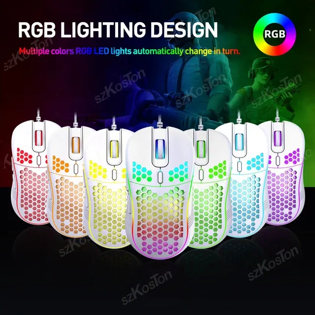 Wabenförmige RGB-Gaming-Maus kabelgebunden 3