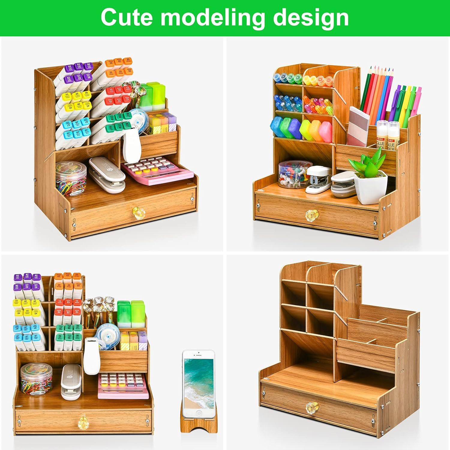 Holz-Schreibtischorganizer mit Schublade 3