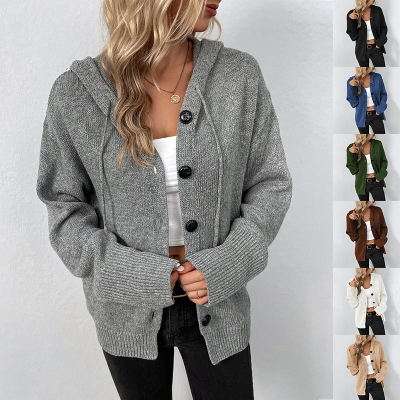 Damen-Kapuzen-Strickjacke