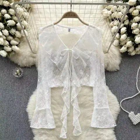 Transparente Rüschenbluse