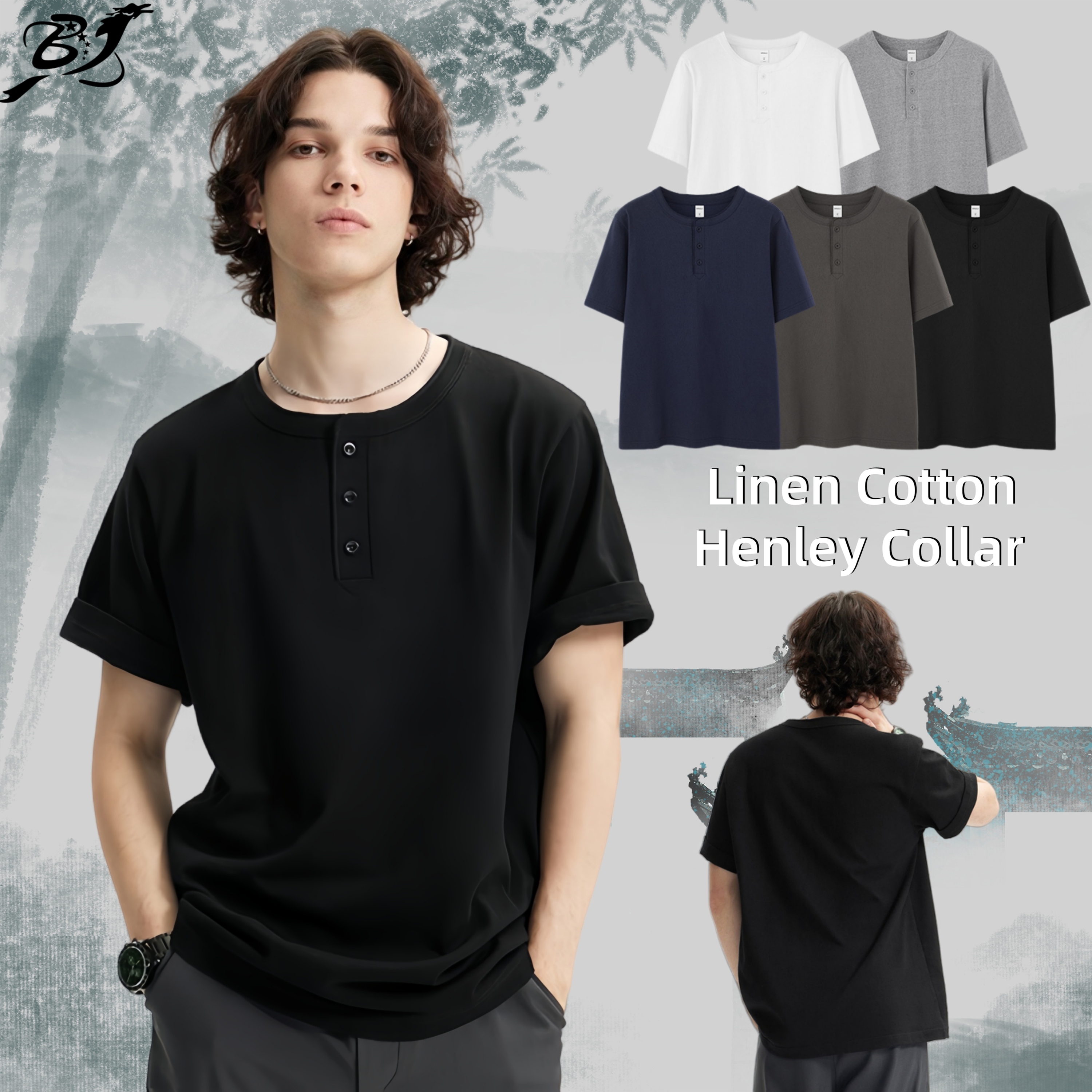Leinen-Baumwoll Herren Raglan T-Shirt Relaxed Fit 2