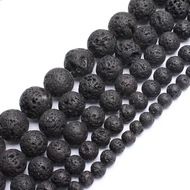 Schwarze Lavastein Perlen 4-14mm Rund 2