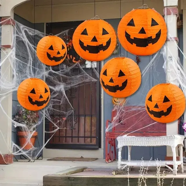 Papier-Halloween-Hängelaternen Kürbis-Design 6er-Set 4