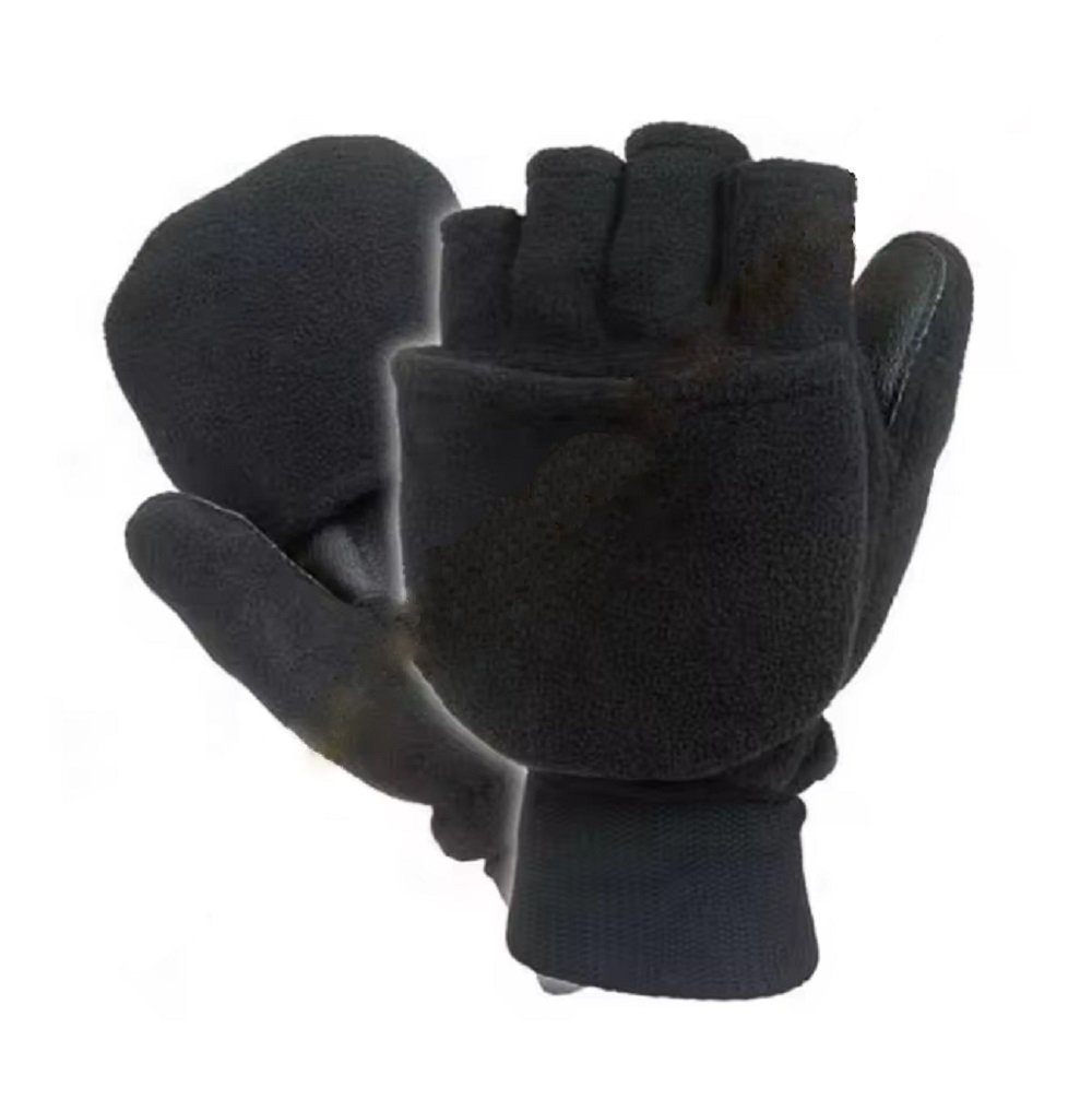 Thermo-Fleece-Lederhandschuhe mit Halbfingern 2