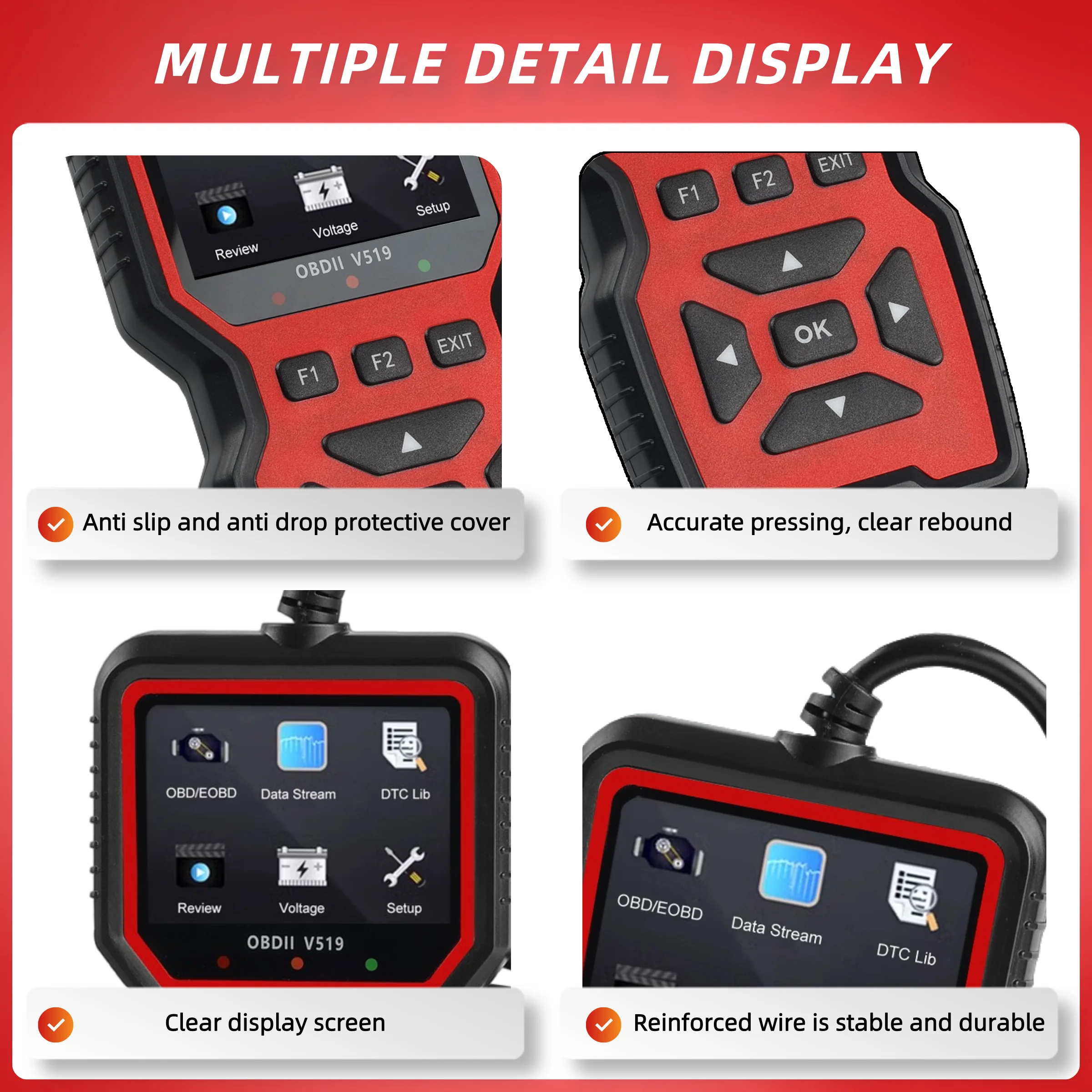 Rotes OBD2-Diagnosegerät mit Farbdisplay 4