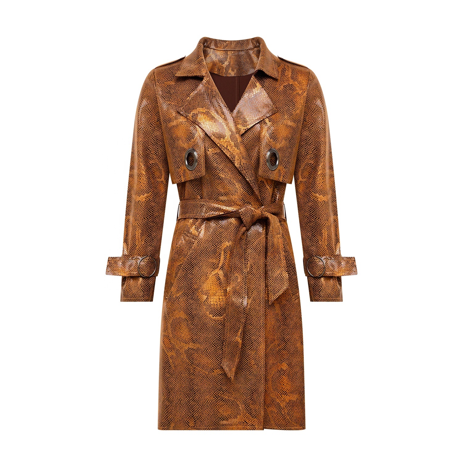 Damen Designer Trenchcoat Leder Schlangenprint Plus Size