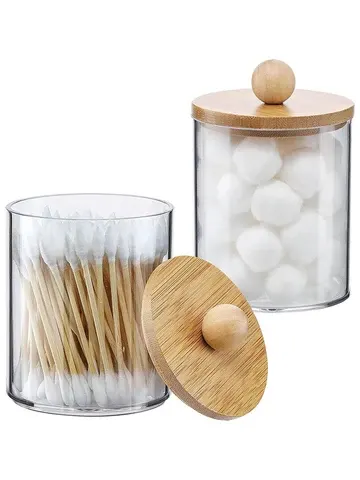Runde Wattestäbchenbox mit Bambusdeckel
