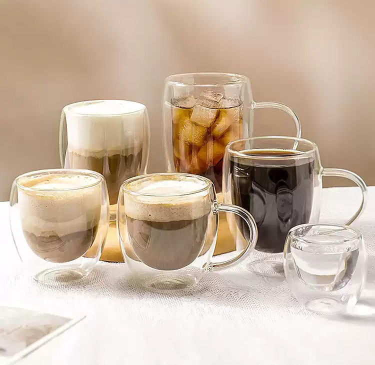 Espresso-Glastasse mit Doppelwand im Set 3