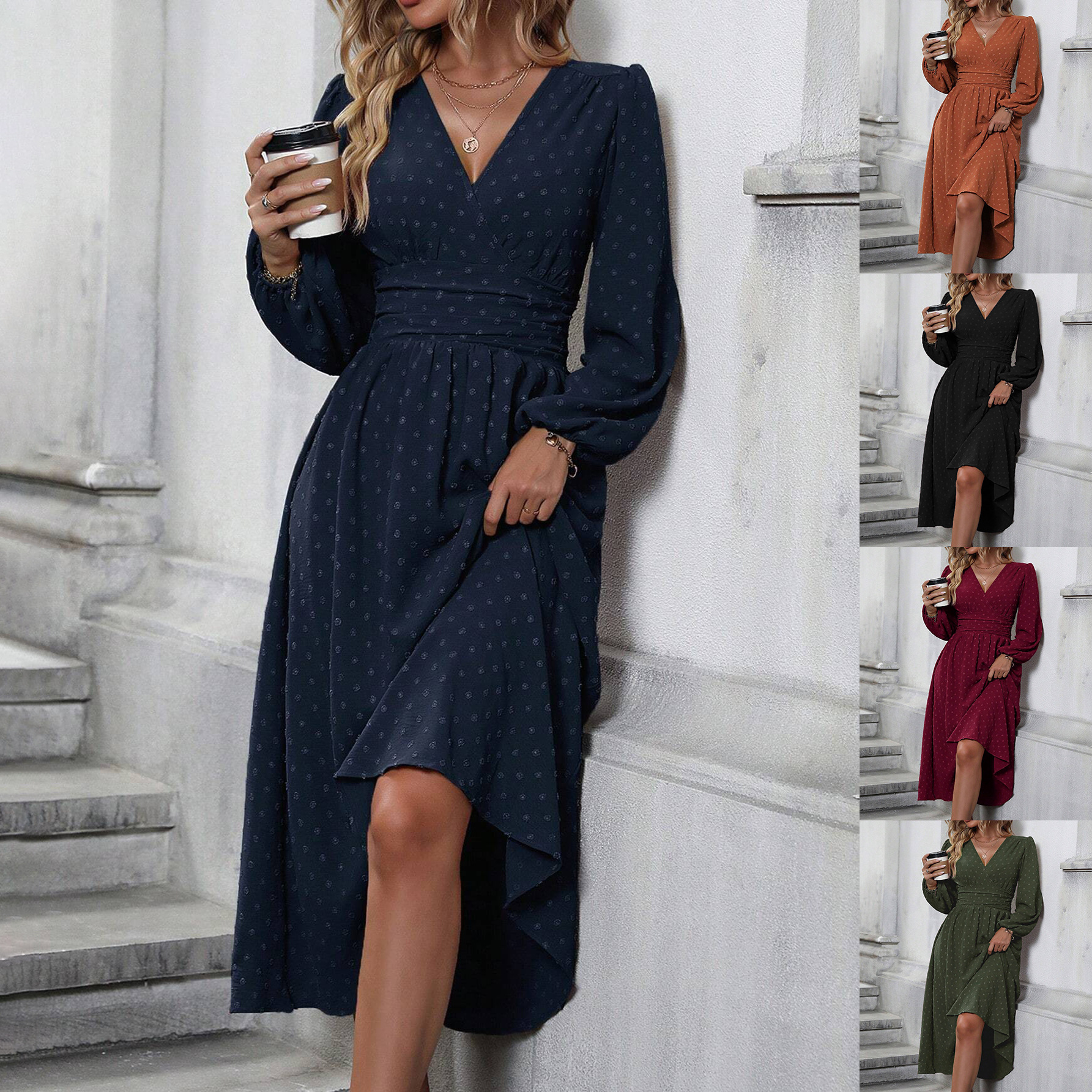Kleid mit Laternenärmeln und Falten-Taille
