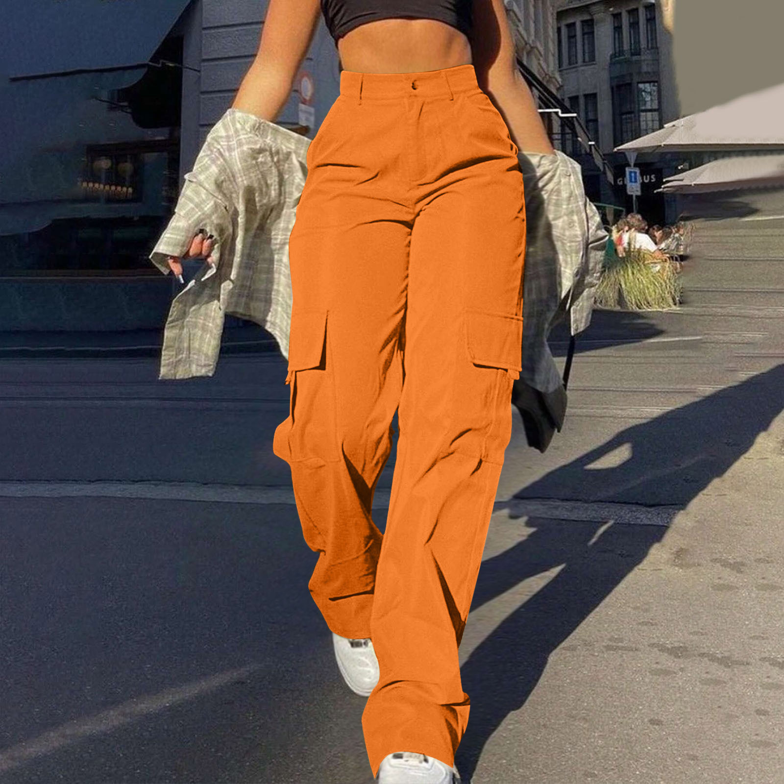 Damen Cargohose mit Taschen und hohem Bund